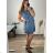 Damen-Sommerkleid aus Leinen mit kurzen Ärmeln (M-3XL) ITALIAN FASHION IM422STELA-14/DU -   hellblau -   54
