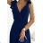 405-5 ELENA Langes Kleid mit Ausschnitt und Bändern an den Schultern - marineblau mit Glitzer