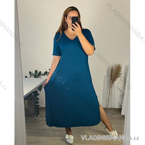Langes Maxi-Sommer-Freizeitkleid mit kurzen Ärmeln für Damen (52/54/56 EINHEITSGRÖSSE) ITALIAN FASHION IMD24213 -   modrá petrolejová -   56/58