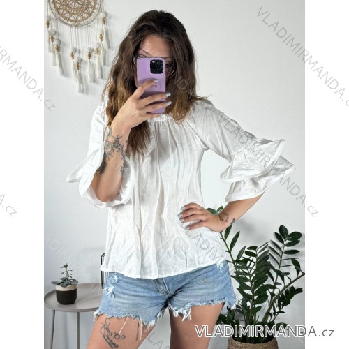 Tunika oversize dlouhý rukáv dámská (S/M ONE SIZE) ITALSKÁ MÓDA IMPLI222674 weiß S / M