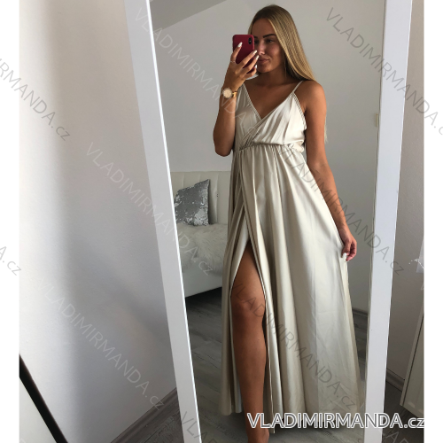 Langes Sommerkleid aus Satin mit Trägern Damen (UNI S / M) ITALIAN FASHION IMM204431 / DR hellbeige S / M
