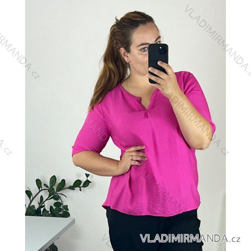 Tunika verlängertes Kleid Mini Kurzarm Damen OVERSIZE (UNI M / 2XL) ITALIENISCHE MODE IM720052 48/50 dunkelrosa