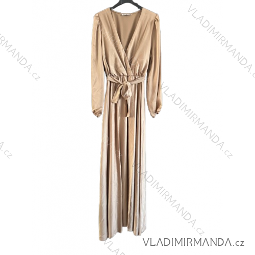 Langes, elegantes Satin-Langarmkleid für Damen (Einheitsgröße S/M) ITALIAN FASHION IMPBBP24O782 S / M Gold
