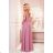 362-1 JUSTINE Langes Kleid mit Ausschnitt und Krawatte - Puderrosa mit Glitzer -   Rose alte Rose -   S