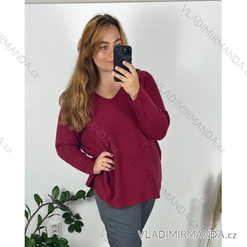 Strickkleid a-Pullover Extended Long Sleeve Damen Plus Size (XL / 2XL ONE SIZE) ITALIAN FASHION IM4212261 56/58 Wein