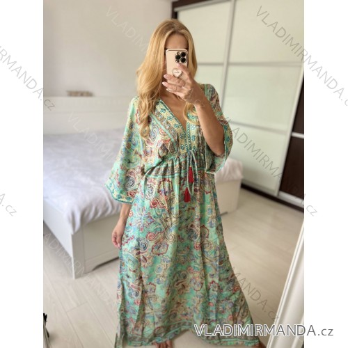 Langärmliges Sommer-Hemdkleid für Damen (S/M/L Einheitsgröße) INDIAN FASHION IMWY23123 -   grün -   M / L