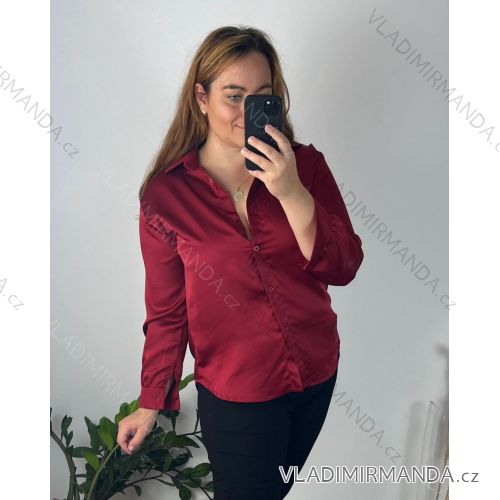 Damen Satin Langarmhemd (S/M/L ONE SIZE) ITALIAN FASHION IM322560 46/48 Wein