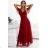 562-2 NASTIA Langes Kleid mit Ausschnitt und kurzen Ärmeln - burgunderrot