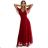 562-2 NASTIA Langes Kleid mit Ausschnitt und kurzen Ärmeln - burgunderrot