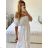 Langes Chiffon-Kurzarmkleid für Damen (S/M ONE SIZE) ITALIAN FASHION IMWGS231048 M / L weiß