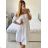 Langes Chiffon-Kurzarmkleid für Damen (S/M ONE SIZE) ITALIAN FASHION IMWGS231048 M / L weiß