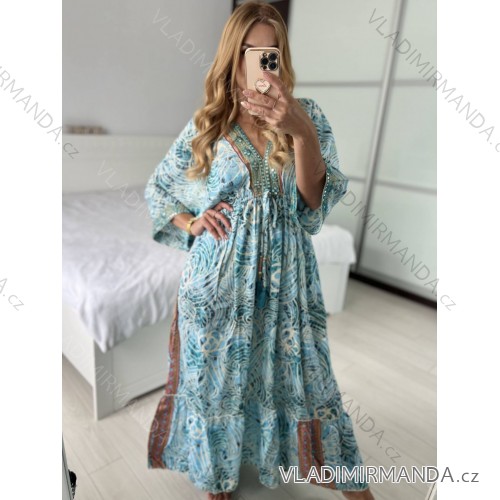 Langärmliges Sommer-Hemdkleid für Damen (S/M/L Einheitsgröße) INDIAN FASHION IMWY23123 -   blau -   M / L