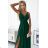 498-2 Langes Kleid mit Ausschnitt und Doppelträgern - grün mit Glitzer