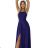 566-1 PERLA Langes schimmerndes Kleid mit einzigartiger Rückenschleife - marineblau