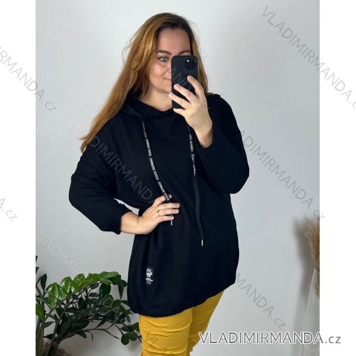 Mikina s kapucí dlouhý rukáv dámská nadrozměr (3XL/4XL ONE SIZE) ITALSKÁ MÓDA IMD22663  schwarz