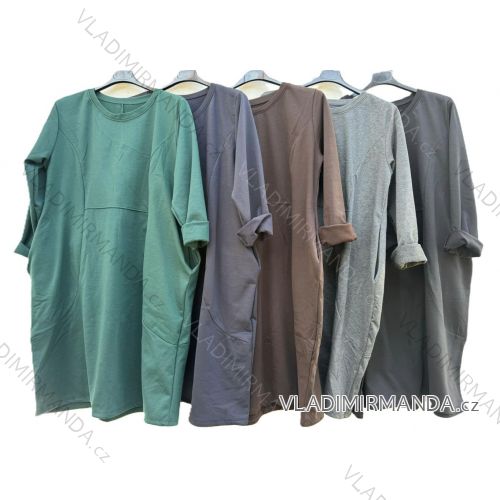 Šaty mikinové s kapucí dlouhý rukáv dámské (S/M/L ONE SIZE) ITALSKÁ MÓDA IMD21957