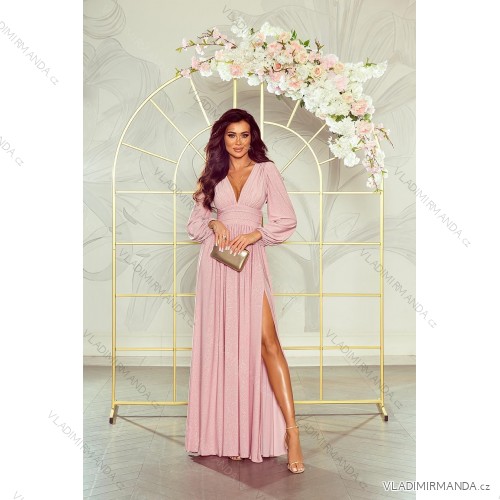 Langes, elegantes Damenkleid mit breiten Trägern (SL) FRENCH FASHION FMPEL23VELVET Rose alte Rose 34