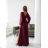 Langes, elegantes Damenkleid mit breiten Trägern (SL) FRENCH FASHION FMPEL23VELVET Wein 34