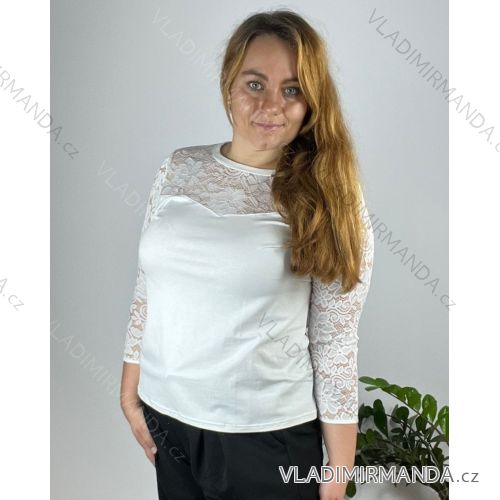 Damen Langarmshirt Tunika Oversized (L / XL ONE SIZE) ITALIAN FASHION IMD211065 46 weiß
