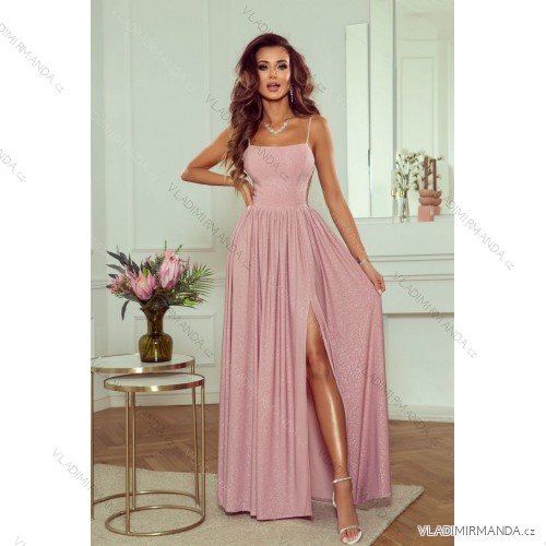 Langes, elegantes Damenkleid mit breiten Trägern (SL) FRENCH FASHION FMPEL23VELVET pink 34
