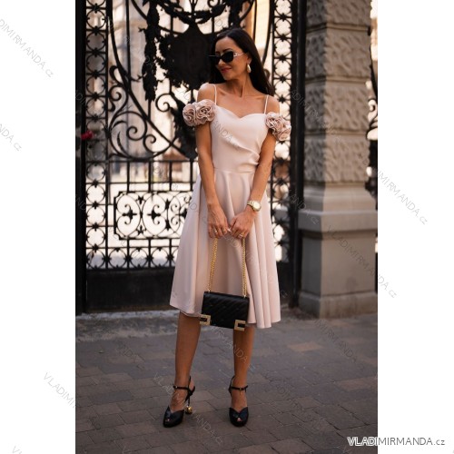 Trägerloses Partykleid aus Tüll für Damen (S/M/L ONE SIZE) ITALIAN FASHION IM923001 beige 42