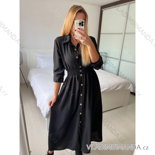 Šaty dlouhé košilové dlouhý rukáv dámské (S/M ONE SIZE) ITALSKÁ MÓDA IMWGS223368 -   schwarz -   S/M/L
