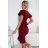 479-7 NINA elegantes Kleid mit Umschlagausschnitt, Ärmeln und Gürtel - Burgunderfarbe
