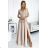 309-10 AMBER Spitze, elegantes langes Kleid mit Ausschnitt und Beinschlitz  Beige beige L