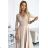 309-10 AMBER Spitze, elegantes langes Kleid mit Ausschnitt und Beinschlitz  Beige beige L