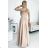 309-10 AMBER Spitze, elegantes langes Kleid mit Ausschnitt und Beinschlitz  Beige beige L