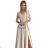 309-10 AMBER Spitze, elegantes langes Kleid mit Ausschnitt und Beinschlitz  Beige beige L