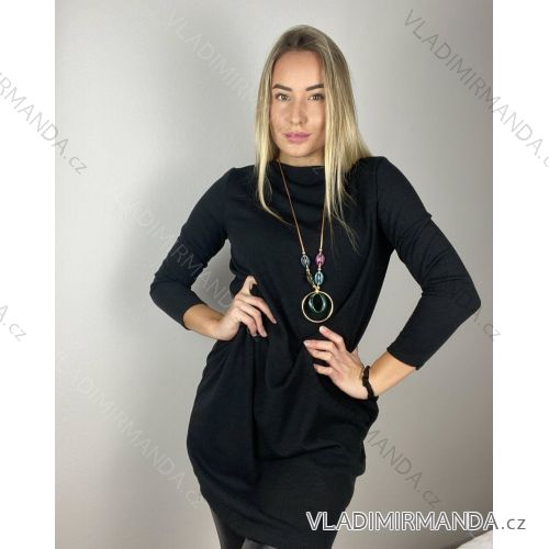 Šaty elegantní dlouhý rukáv dámské (S/M ONE SIZE) ITALSKÁ MÓDA IMM22SARA S / M schwarz