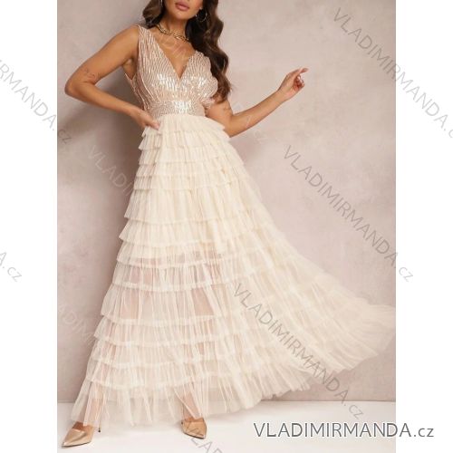 Langes Chiffon-Kurzarmkleid für Damen (S/M ONE SIZE) ITALIAN FASHION IMWGS231048