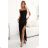 483-7 DIANE Satin-Langkleid mit Beinschlitz - schwarz