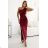 580-2 AURORA langes Satin-One-Shoulder-Kleid mit Rosen - burgunderrot