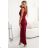 580-2 AURORA langes Satin-One-Shoulder-Kleid mit Rosen - burgunderrot