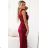 580-2 AURORA langes Satin-One-Shoulder-Kleid mit Rosen - burgunderrot
