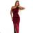 580-2 AURORA langes Satin-One-Shoulder-Kleid mit Rosen - burgunderrot