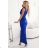 580-3 AURORA langes Satin-One-Shoulder-Kleid mit Rosen - blaue Farbe