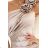 580-1 AURORA langes Satin-One-Shoulder-Kleid mit Rosen - beige Farbe