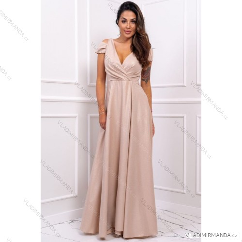 Damen Plus Size (42-46) langes elegantes ärmelloses Partykleid POLISH FASHION PMLBC23265-10 Gold 48