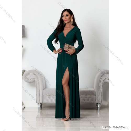Langes, elegantes Damenkleid mit breiten Trägern (SL) FRENCH FASHION FMPEL23VELVET -   Smaragdgrün -   XL