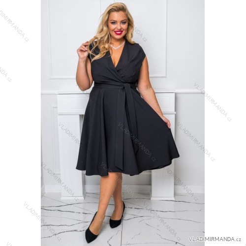 Damen Plus Size (42-46) langes elegantes ärmelloses Partykleid POLISH FASHION PMLBC23265-10 schwarz 44