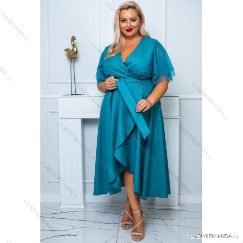 Damen Plus Size (42-46) langes elegantes ärmelloses Partykleid POLISH FASHION PMLBC23265-10 türkis 50
