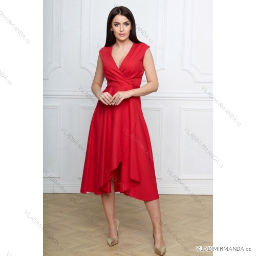 Damen Plus Size (42-46) langes elegantes ärmelloses Partykleid POLISH FASHION PMLBC23265-10 rot 42