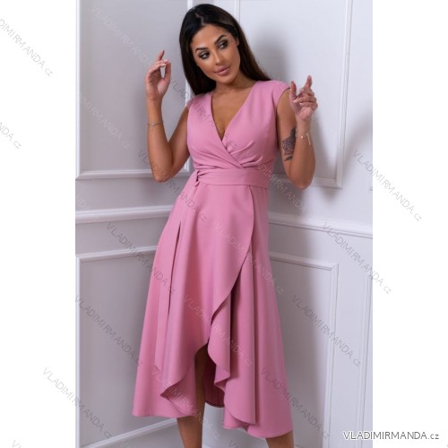 Damen Plus Size (42-46) langes elegantes ärmelloses Partykleid POLISH FASHION PMLBC23265-10 pink 56