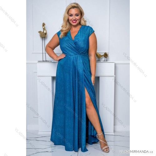 Damen Plus Size (42-46) langes elegantes ärmelloses Partykleid POLISH FASHION PMLBC23265-10 türkis 50