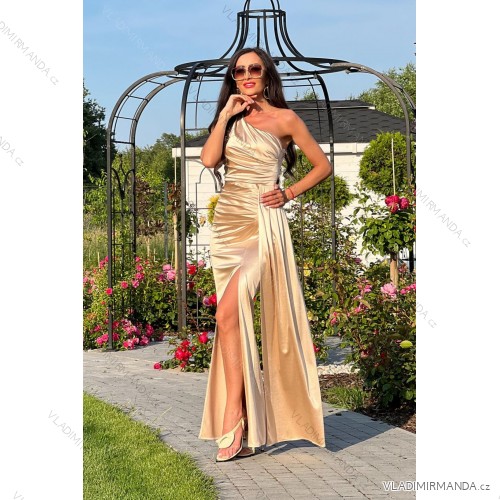 Trägerloses langes Partykleid aus Satin für Damen (34-42) POLISH FASHION PMLEL24NATHALIE beige 40