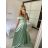 Carmen langes, trägerloses, elegantes Satin-Damenkleid (S/M ONE SIZE) ITALIAN FASHION IMPBB22B22735/DR – Limettengrün – S/M