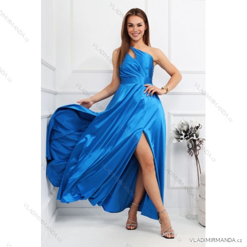 Langes formelles Kurzarmkleid für Damen (36-54) POLISH FASHION PMLMR23ALICE blaues Azurblau 40